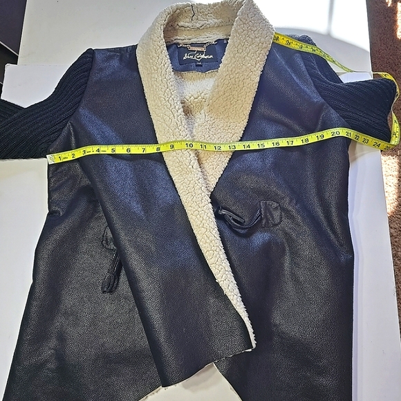 Sam Edelman Black Joya Faux Leather Sherpa Lined Toggle Open Jacket Size M - Picture 10 of 10